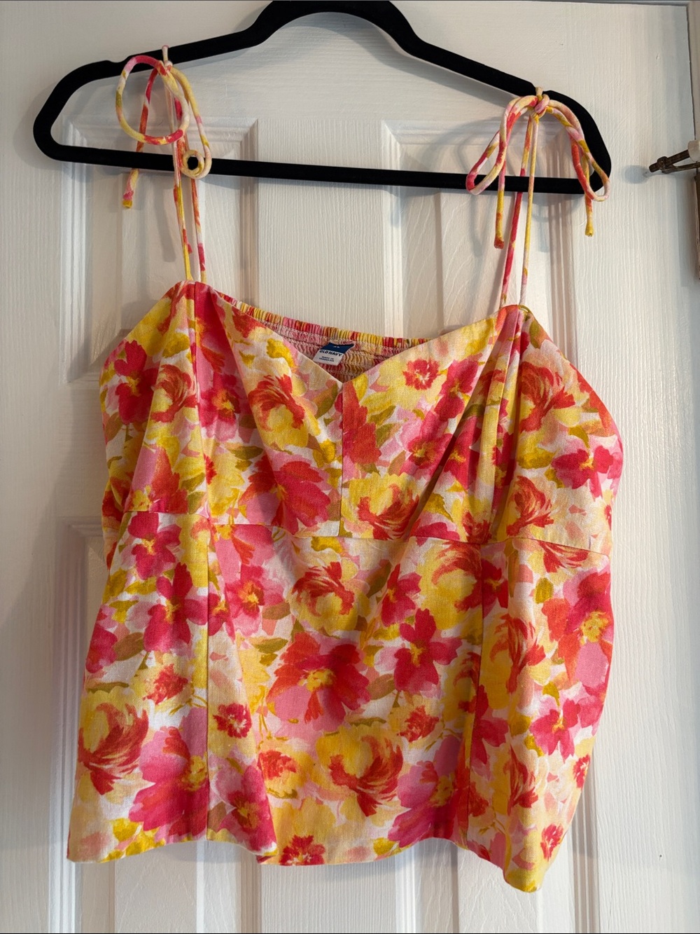 Old Navy Pink, Yellow & Coral Floral Tie-Shoulder Tank Top